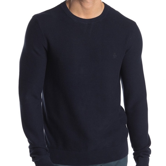 Original Penguin Ribbed Crew Neck Sweater Black Mens size M NWT - Picture 1 of 12